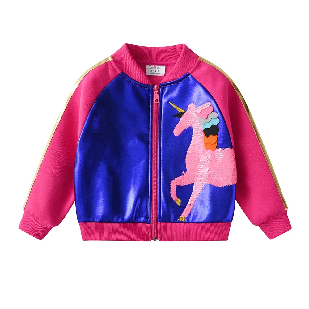 DXTON 2024 Autumn Winter Girls Jackets Unicorn Children Coat Sequin Zipper Cardigan Kids Jackets Cool Girls Outerwear Costumes