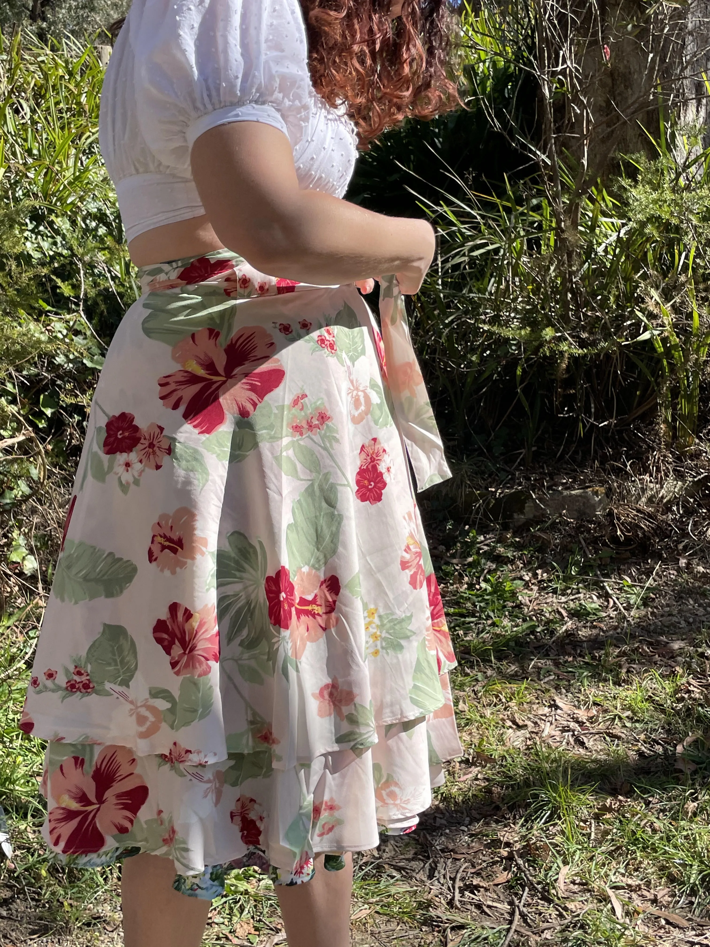 Fair Trade Red Hibiscus Upcycled Fabric Wrap Skirt