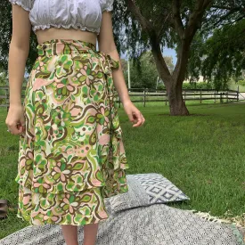 Fair Trade Upcycled Fabric 60's Swirl Wrap Skirt