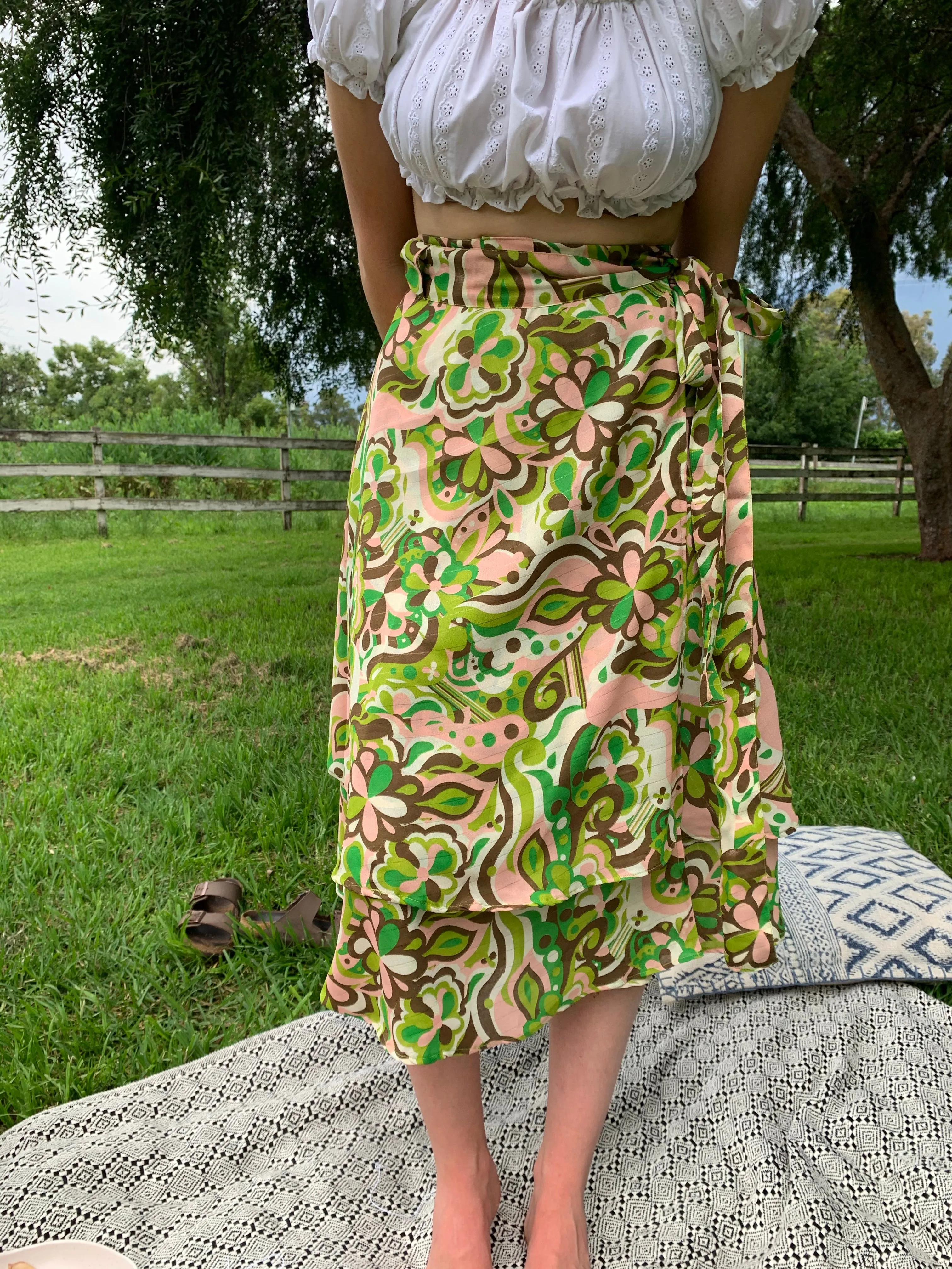 Fair Trade Upcycled Fabric 60's Swirl Wrap Skirt