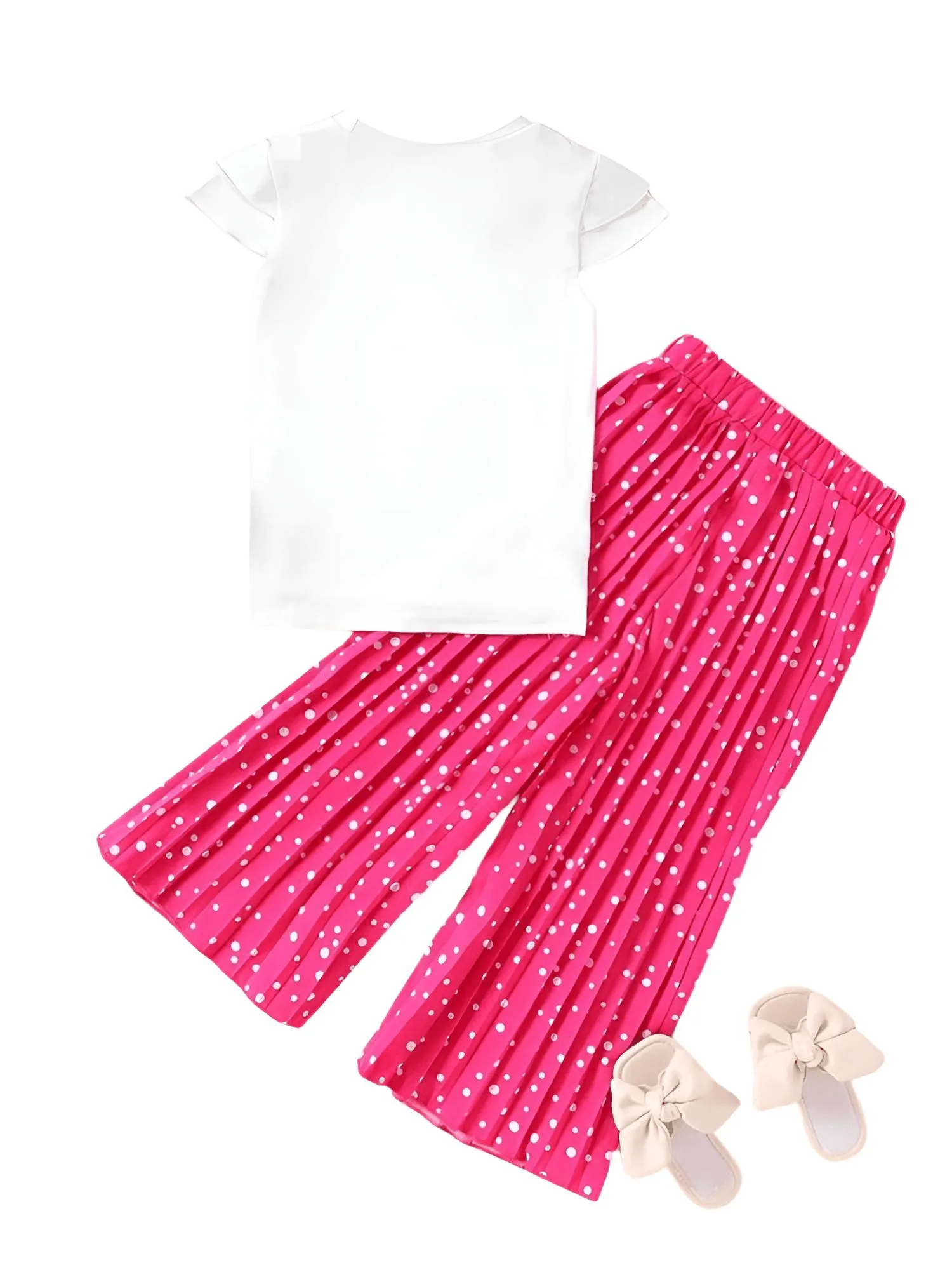 Girls Fashion Short Sleeved T-Shirt   Wide Leg Pants Casual Two-Piece Set Kids Clothes