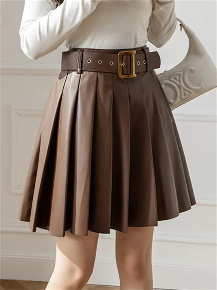 Green Pleated Women's With Belted 2024 New Sexy Mini Autumn Winter Skirt