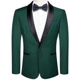 Hi-Tie Black Shawl Collar Green Solid Blazer with Bowtie Men's Suit Set