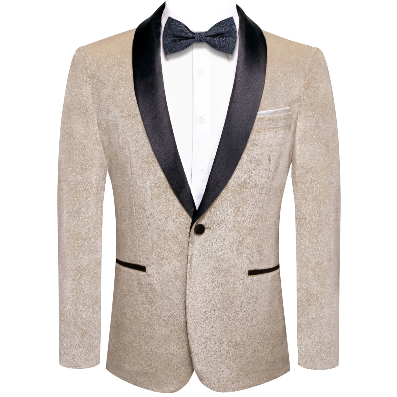 Hi-Tie Velvet Blazer Beige Formal Wedding Suit Shawl Lapel Men's Top