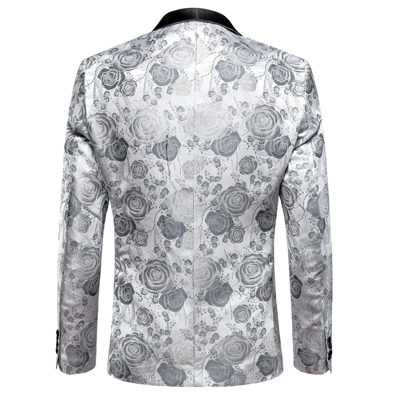 Hi-Tie Wedding Blazer Sliver Grey Roses White Floral Men's Suit Set