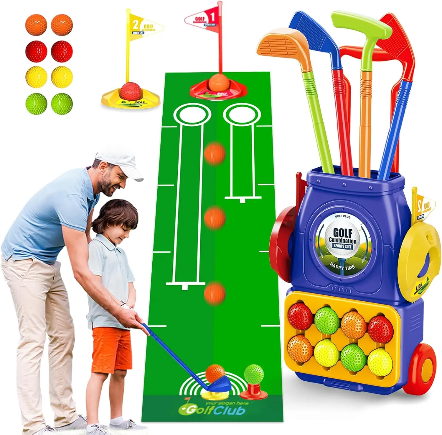 ITEM# 0206   Toddler Golf Set,Kids Golf Clubs with 4 Rods,10 Balls,Quick Assembly Adjustable Cue for Little Hands,Indoor Outdoor Golf Toy (Watch Video)