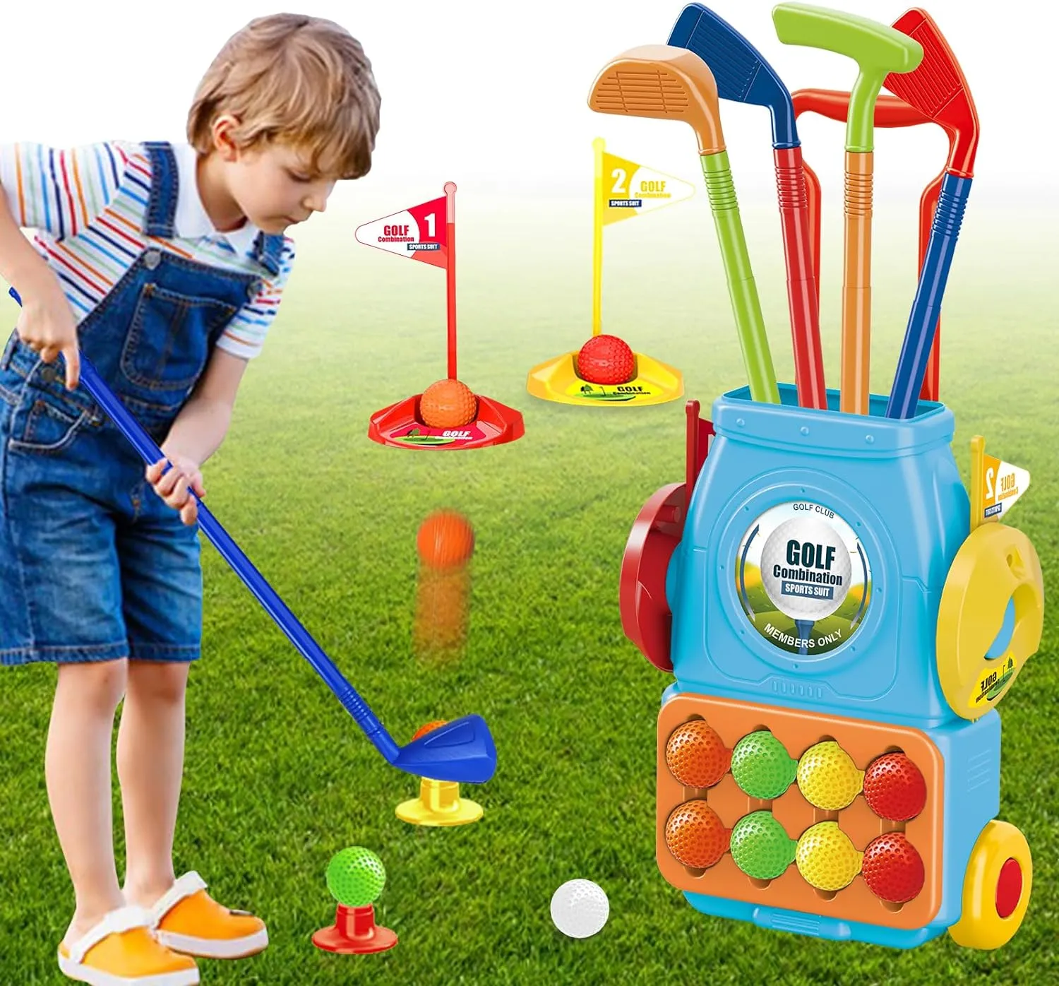 ITEM# 0206   Toddler Golf Set,Kids Golf Clubs with 4 Rods,10 Balls,Quick Assembly Adjustable Cue for Little Hands,Indoor Outdoor Golf Toy (Watch Video)