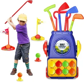 ITEM# 0206   Toddler Golf Set,Kids Golf Clubs with 4 Rods,10 Balls,Quick Assembly Adjustable Cue for Little Hands,Indoor Outdoor Golf Toy (Watch Video)