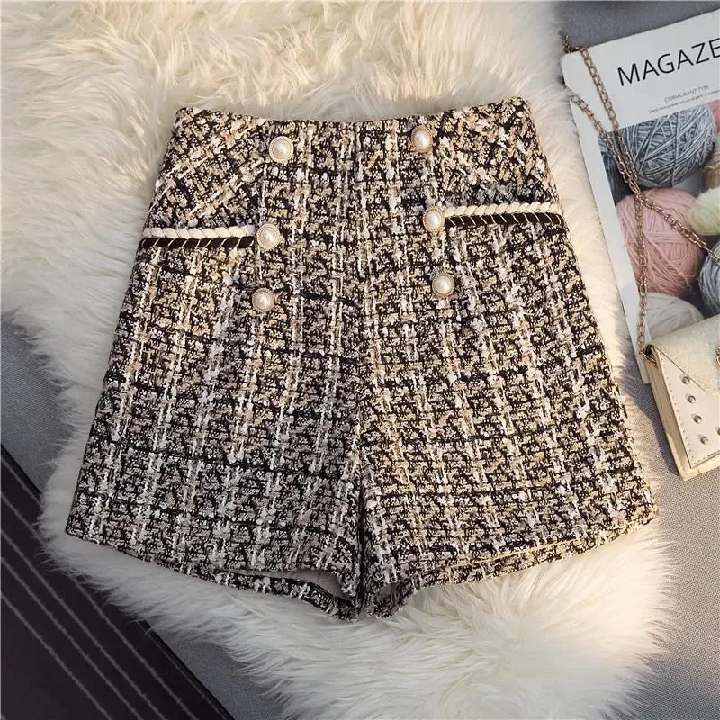 Kaya Premium Tweed Shorts with Buttons