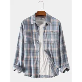 Men Dual Pockets Check Shirt