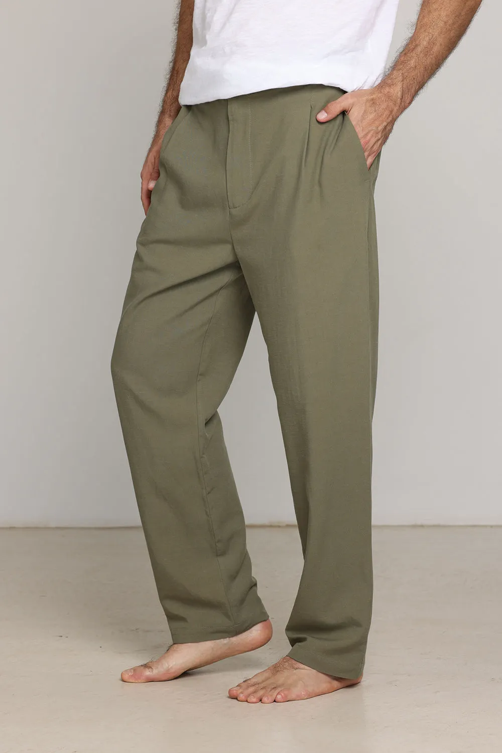 Men Linen Pants Green