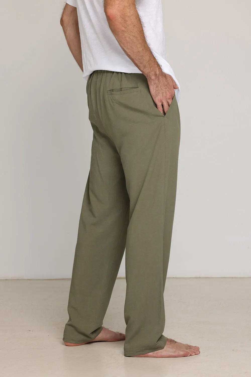 Men Linen Pants Green