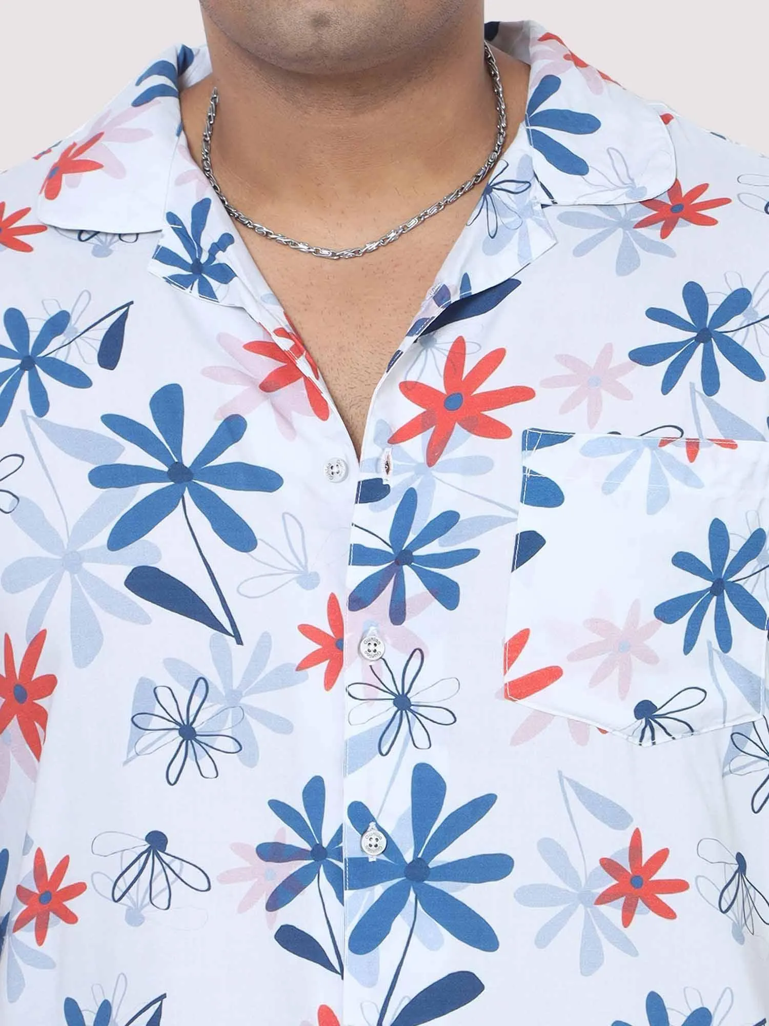 Men Plus Size Star Flowers Printed Half Sleeve Co-Ords