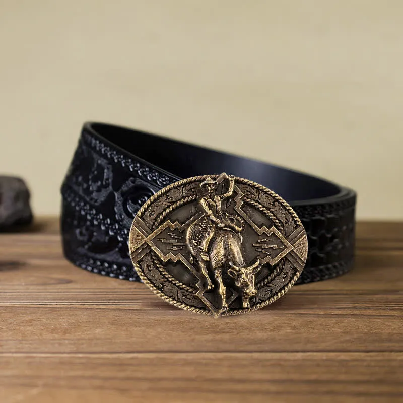 Men's DIY Rodeo Bull Rider Buckle Leather Belt