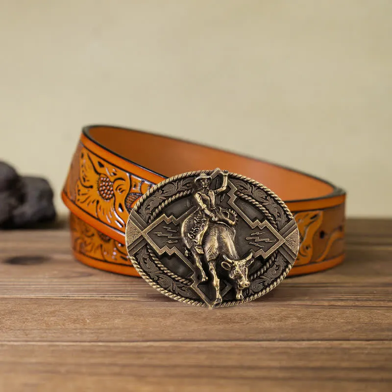 Men's DIY Rodeo Bull Rider Buckle Leather Belt