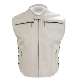 Mens White Leather Vest