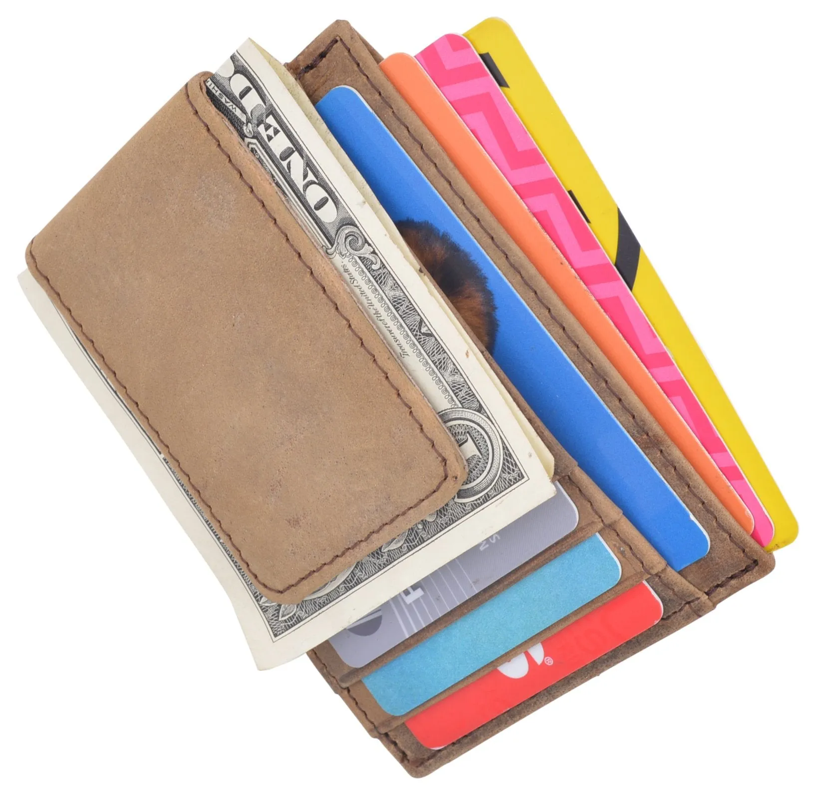 Money Clip Slim Vintage Leather Wallet For Men Front Pocket RFID Blocking Card Holder With Rare Earth Magnets 910EHTC