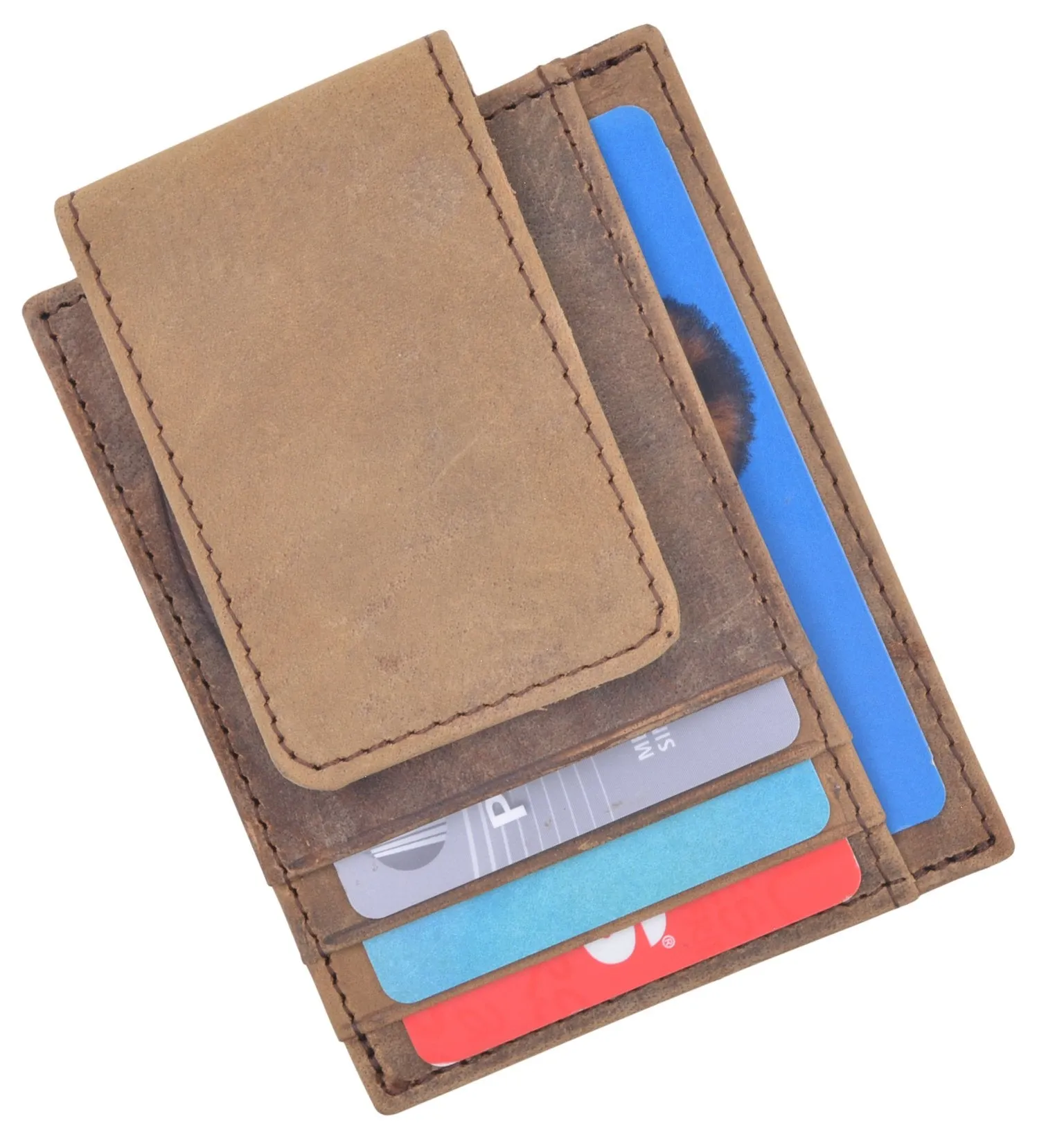 Money Clip Slim Vintage Leather Wallet For Men Front Pocket RFID Blocking Card Holder With Rare Earth Magnets 910EHTC