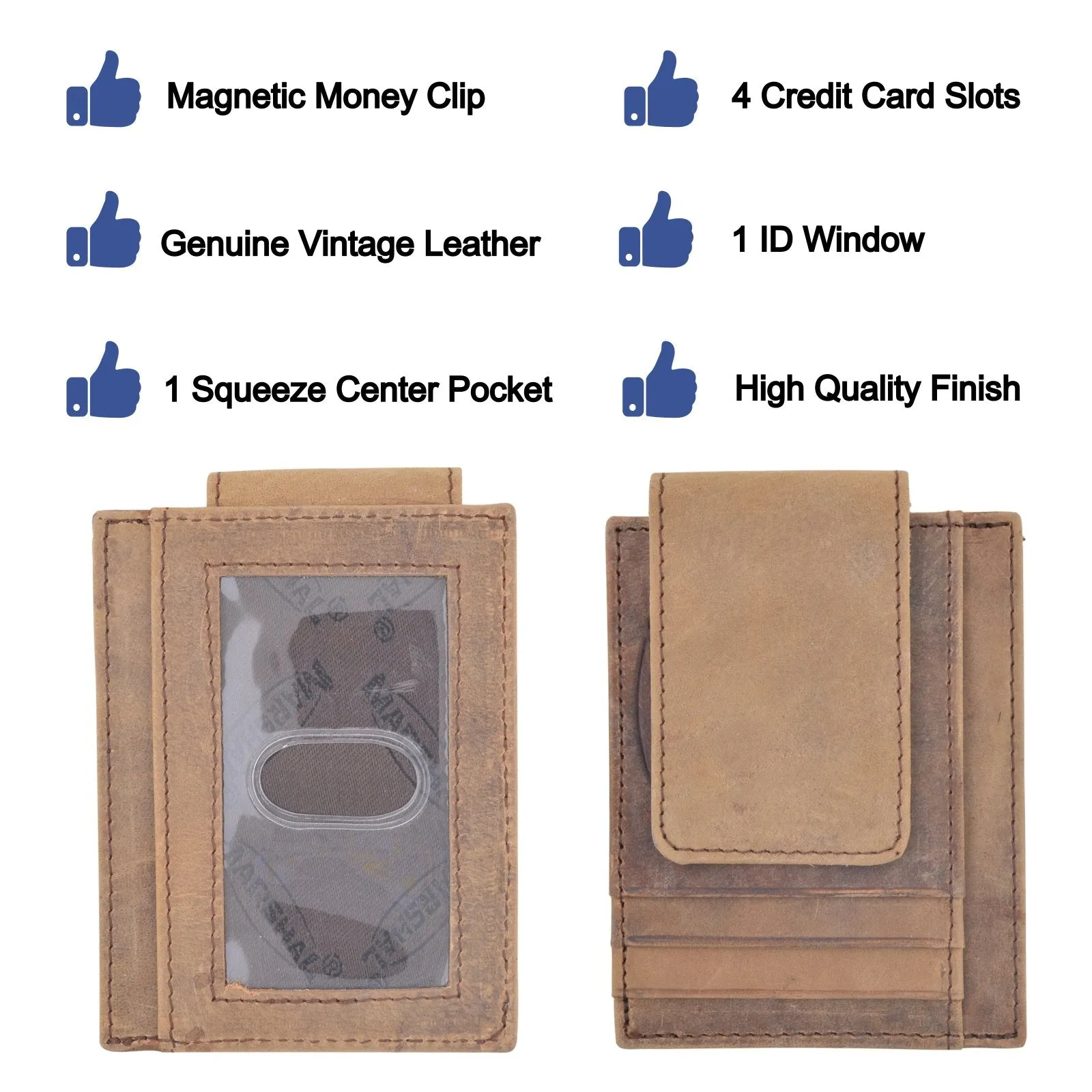 Money Clip Slim Vintage Leather Wallet For Men Front Pocket RFID Blocking Card Holder With Rare Earth Magnets 910EHTC