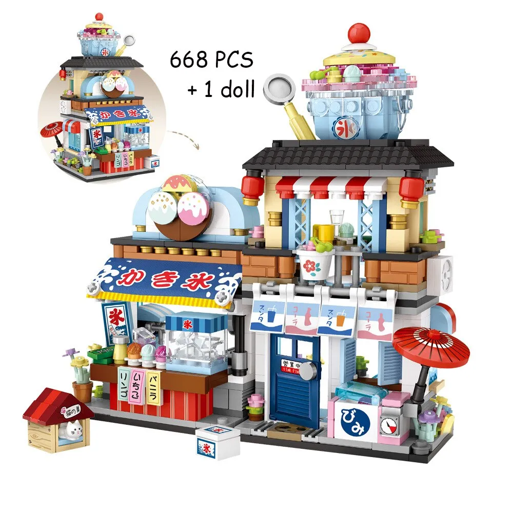 New LOZ Creative Sea Fish Food House Model Building Block MOC Retail Store With Figure Dolls Bricks Sets Boys Toys Kids Gifts