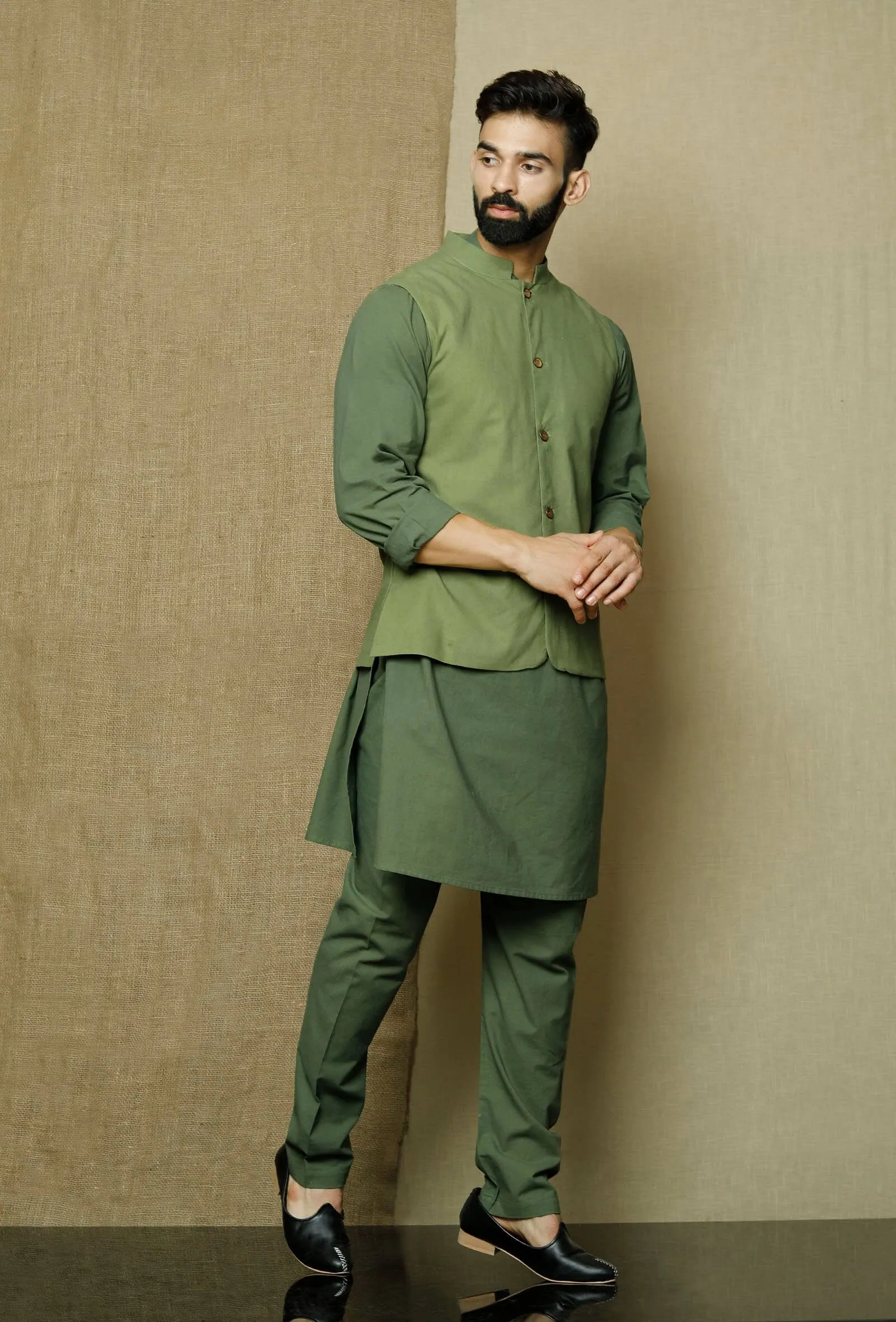 Olive Green  Nehru Jacket