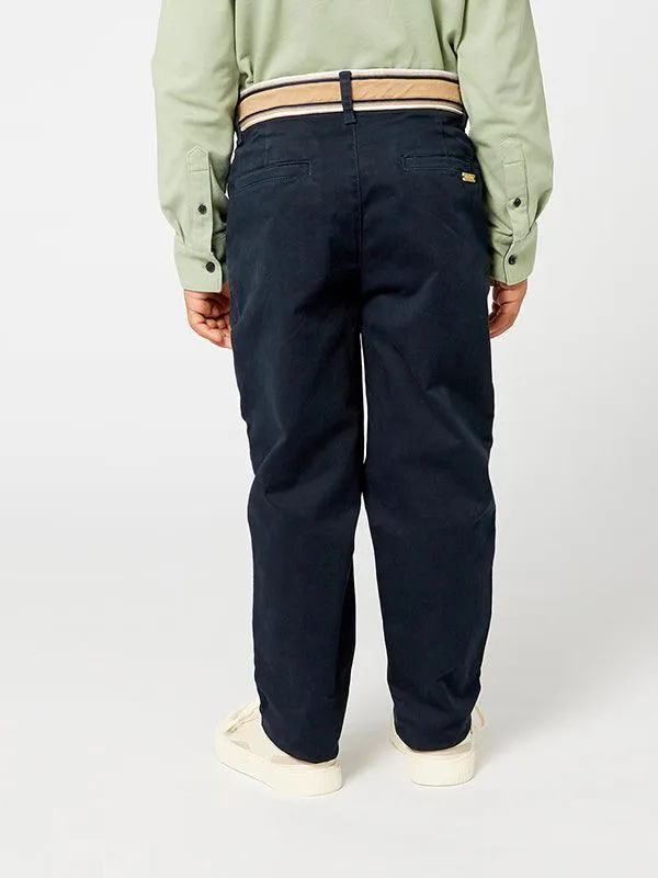 One Friday Classic Navy Blue Pants with Belt style waistband