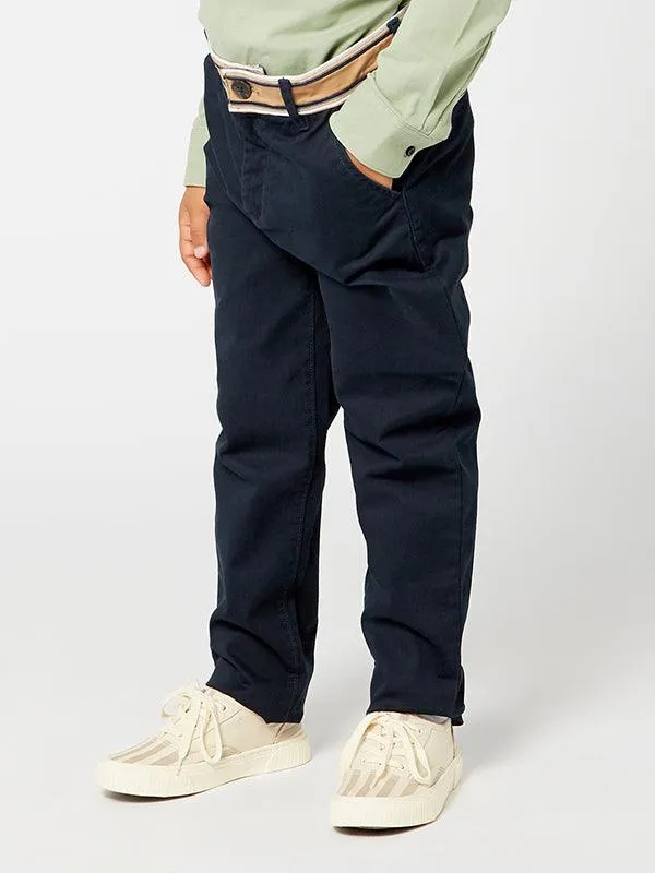 One Friday Classic Navy Blue Pants with Belt style waistband