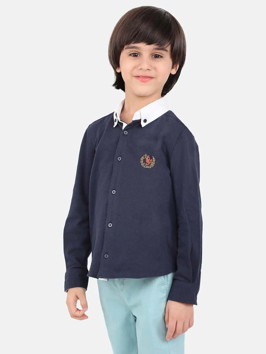 One Friday Kids Boys White Collar Embroidery Cotton Casual Shirt