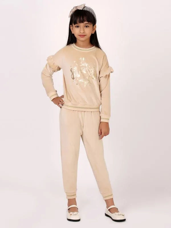 One Friday Kids Girls Beige Relaxed Knitted Trouser