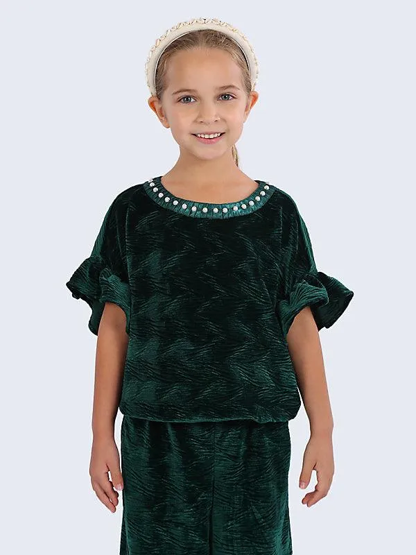 One Friday Kids Girls Green Short Sleeve Casual Top