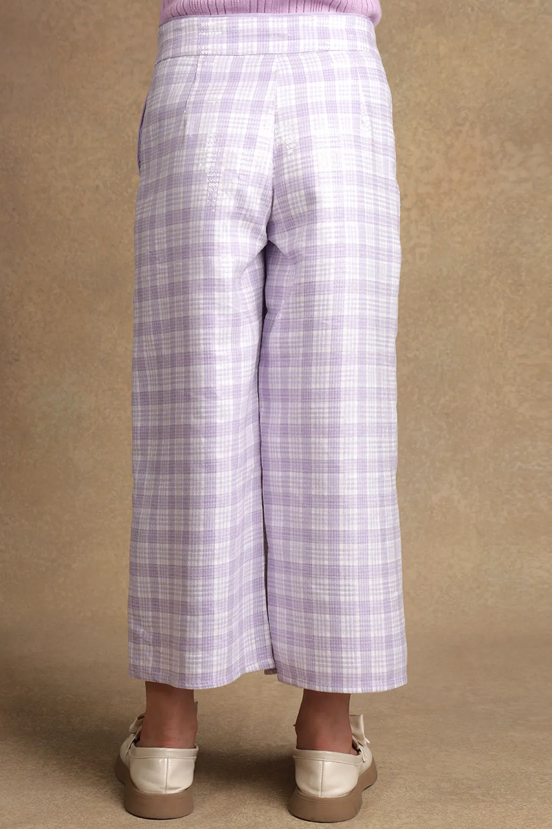 One Friday Kids Girls Lilac Checks With Sequence Trouser