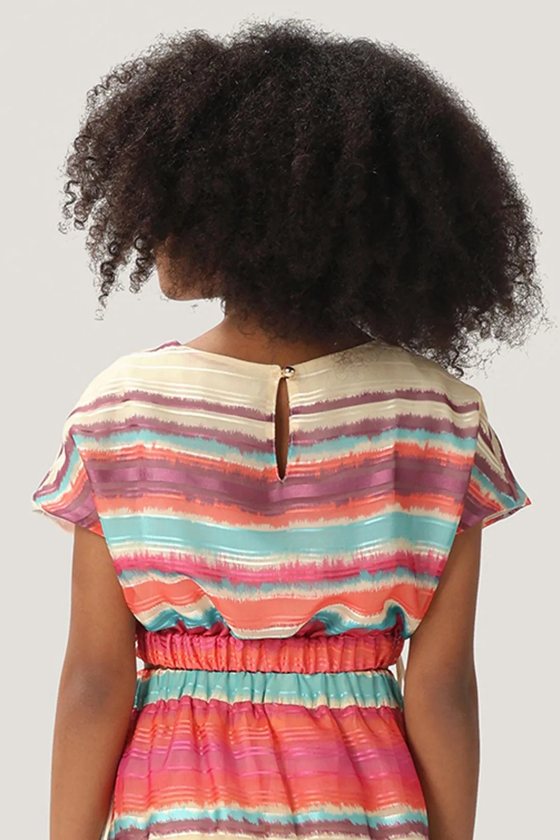 One Friday Kids Girls Multicolored Round Neck Crop Top