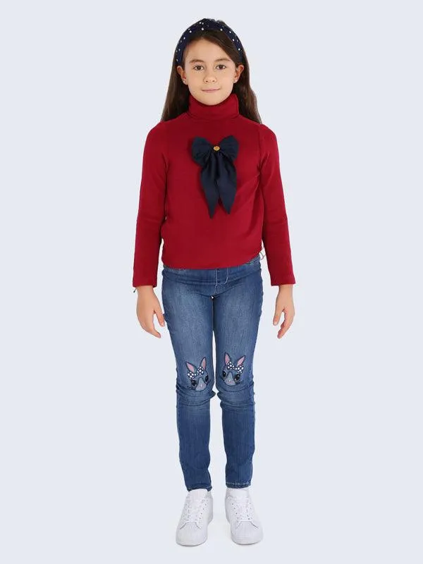 One Friday Red Top with Blue Bow