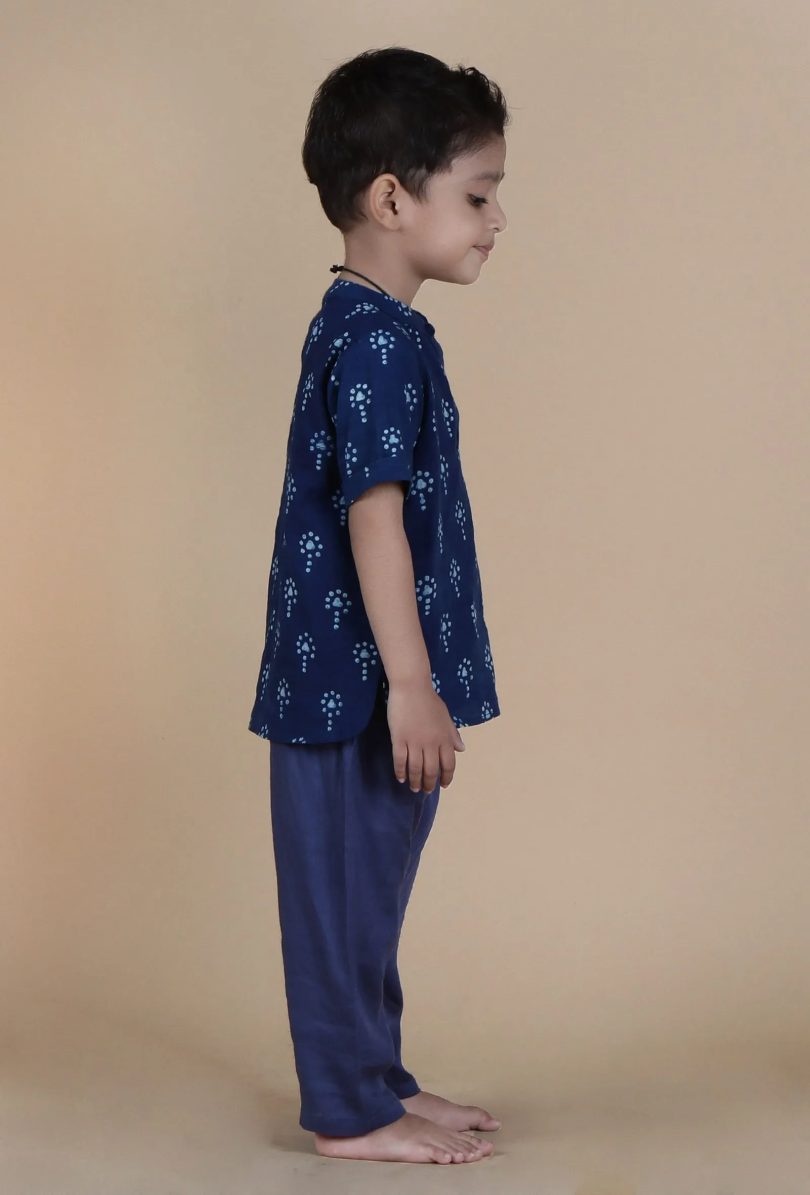 Pahi Indigo Printed Cotton Short Kurta