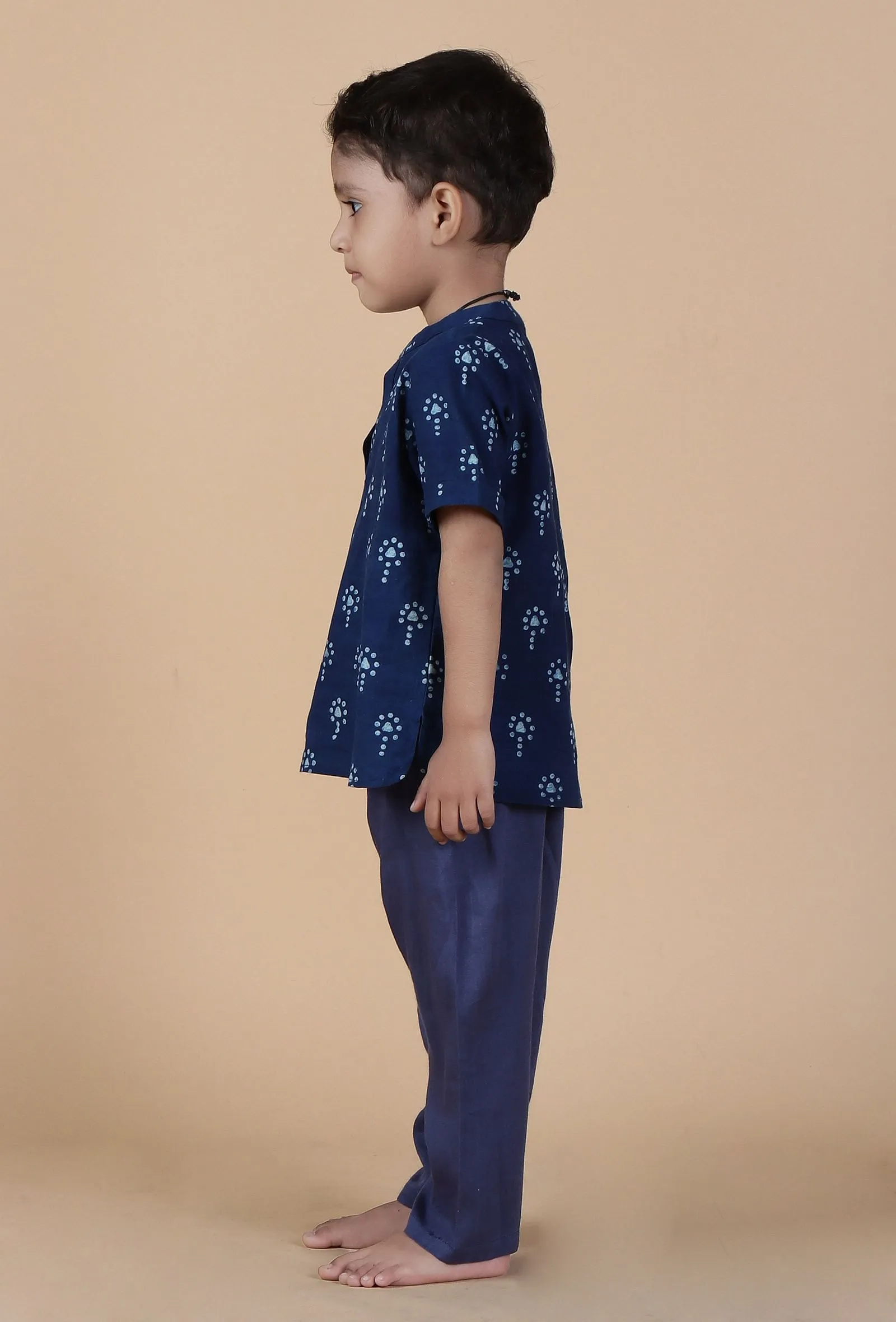 Pahi Indigo Printed Cotton Short Kurta