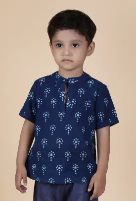 Pahi Indigo Printed Cotton Short Kurta