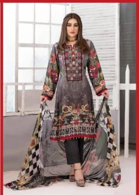 Pakistani Black Jam Satin Cotton Printed Dress Material for Ladies