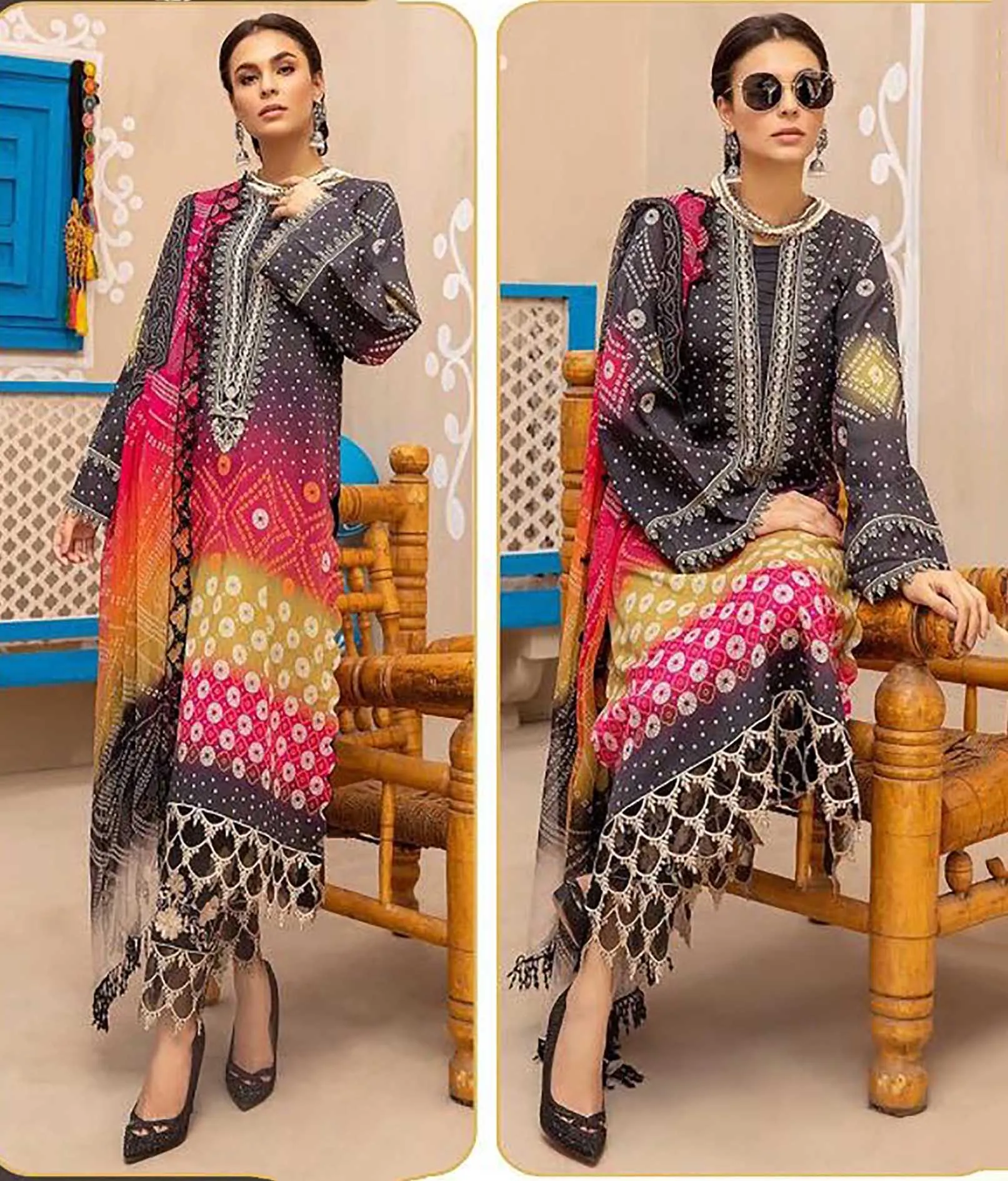 Pakistani Style Lawn Black Cotton Unstitched Suits Material