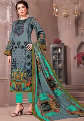 Pakistani Unstitched Grey Lawn Cotton Suit Set