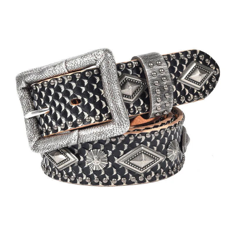 Personality Snake Skin Pattern Rivets Leather Belt