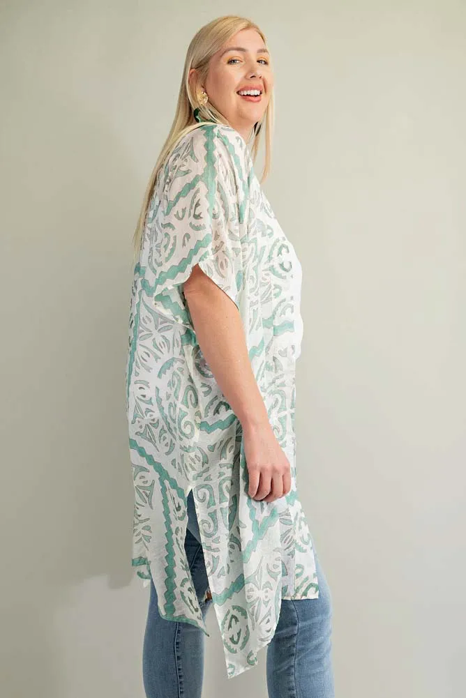 Plus Aztec Printed Kimono in Blue Combo by Kori America