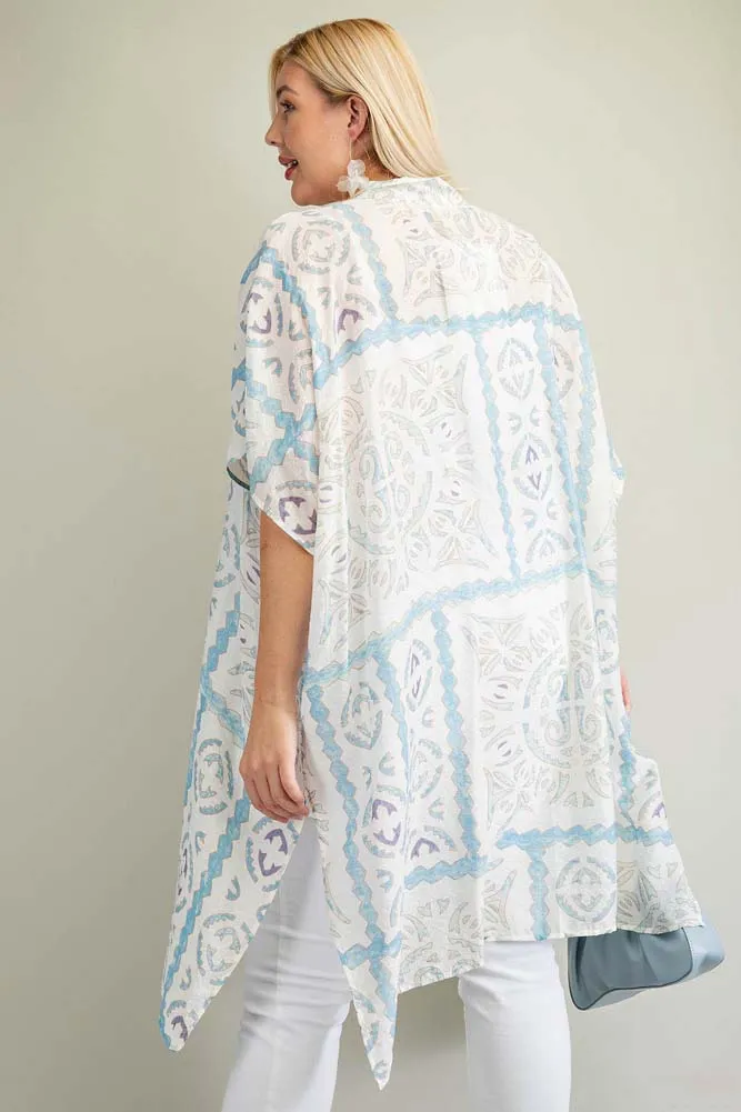 Plus Aztec Printed Kimono in Blue Combo by Kori America