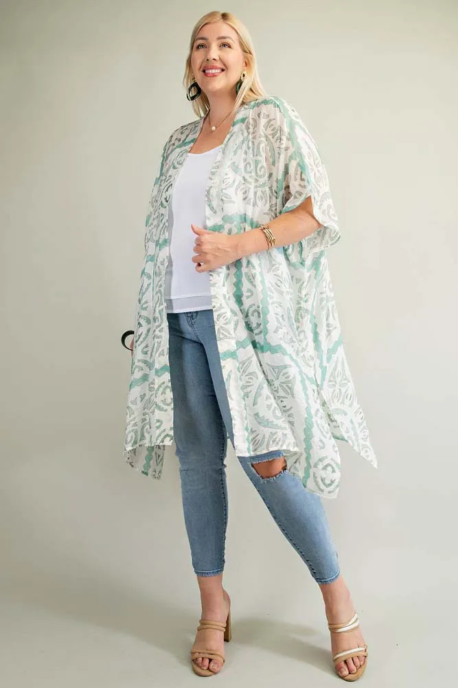 Plus Aztec Printed Kimono in Blue Combo by Kori America