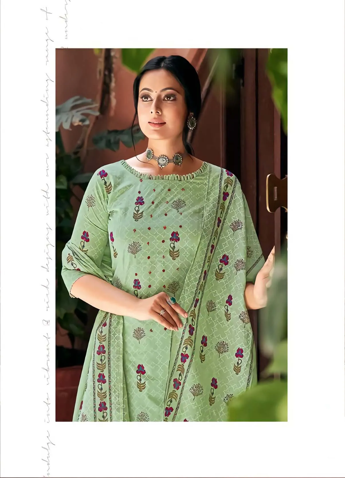 Pure Cotton Unstitched Green Salwar Kameez Suit Set With Print