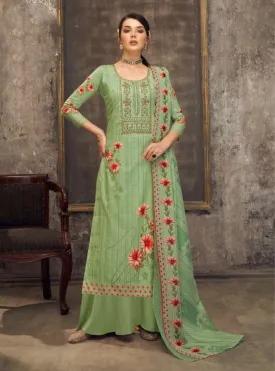 Pure Cotton Unstitched Green Suit Set Dress Material With Embroidery