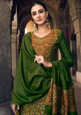 Pure Handloom Weaving Pashmina Green Winter Suits Set