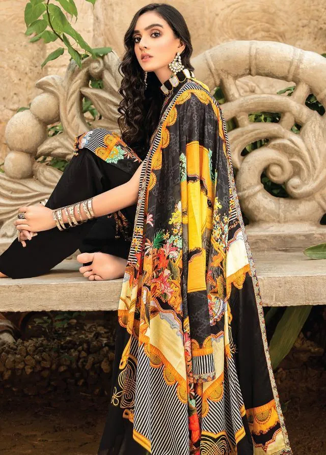 Pure Lawn Digital Style Printed Black Karachi Dress Material