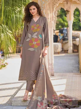 Pure Muslin Unstitched Brown Printed Women Salwar Suit Dress Material