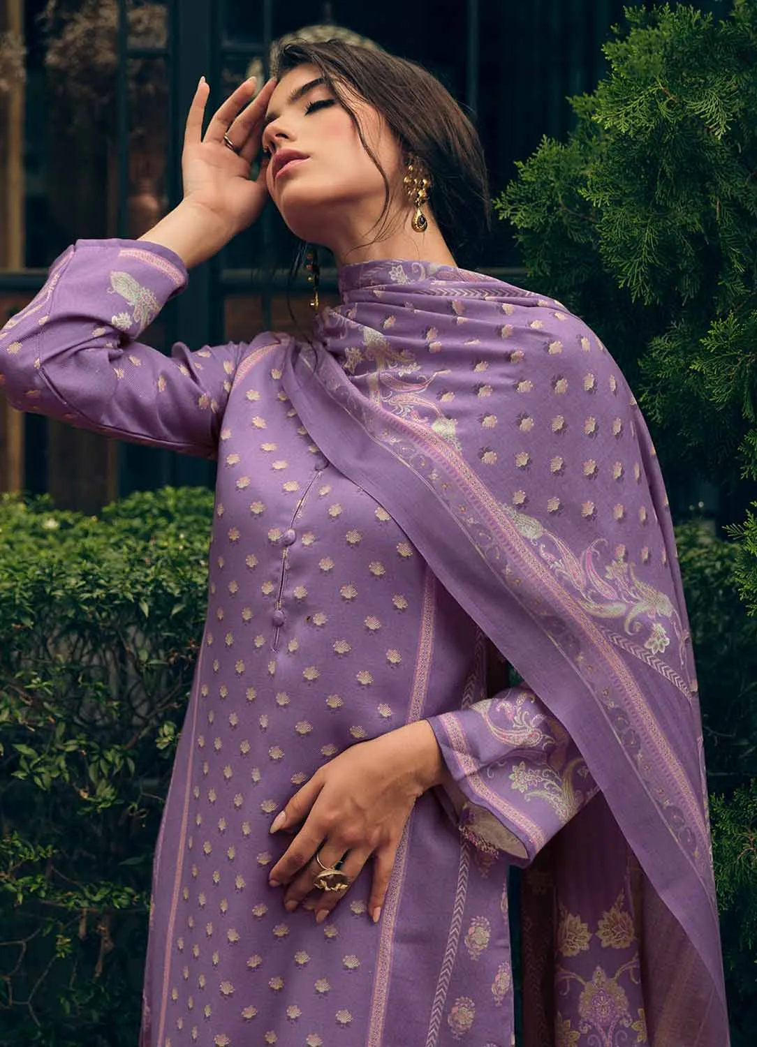 Sadhana Purple Winter Pashmina Suits Dress Material for Ladies