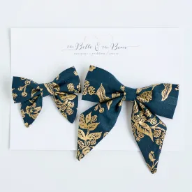 Sailor Bow Clip Or Headband / Navy Metallic Toile